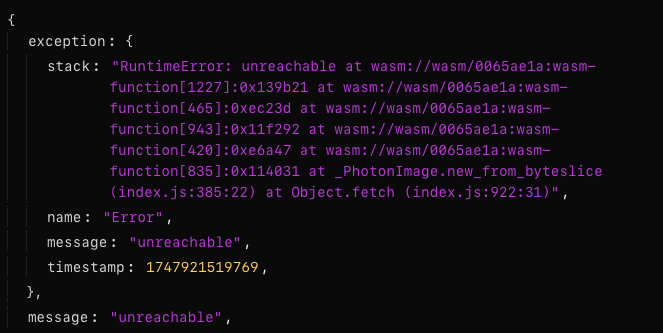 Lỗi `unreachable` do code WASM gây ra
