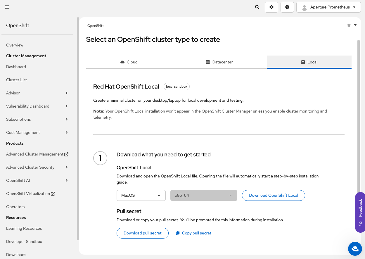 Tải OpenShift xuống từ console