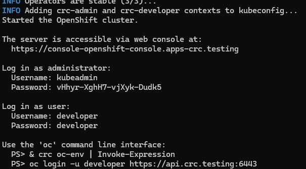 Kết quả start OpenShift