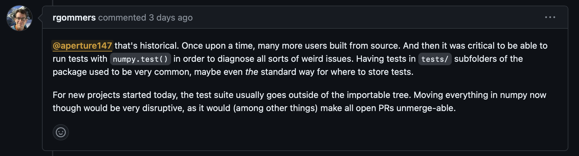 Lý do thư mục `tests` được đưa vào trong thư viện